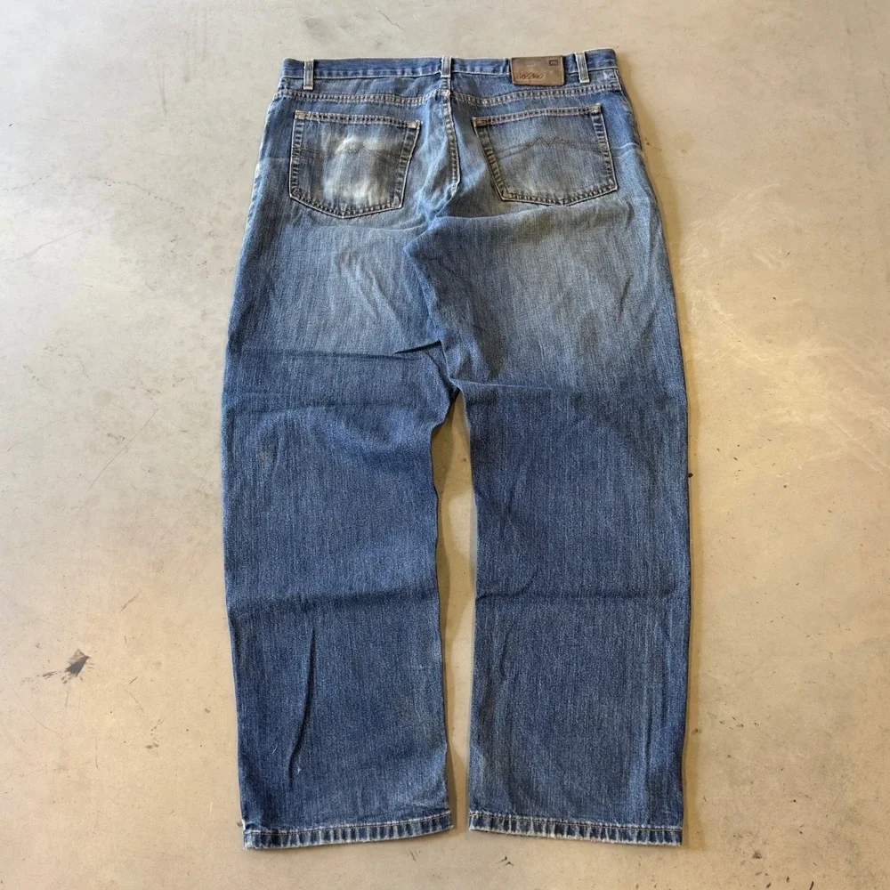 Mossimo Mens Distressed Baggy Straight Leg Blue Denim Jeans 38x32